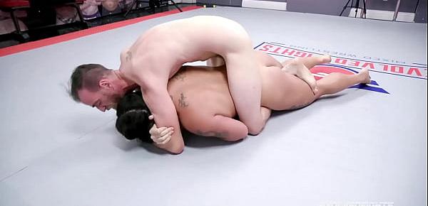  Naked Wrestling as Miss Demeanor Fights Chad Diamond Gagging on his dick then fucked good